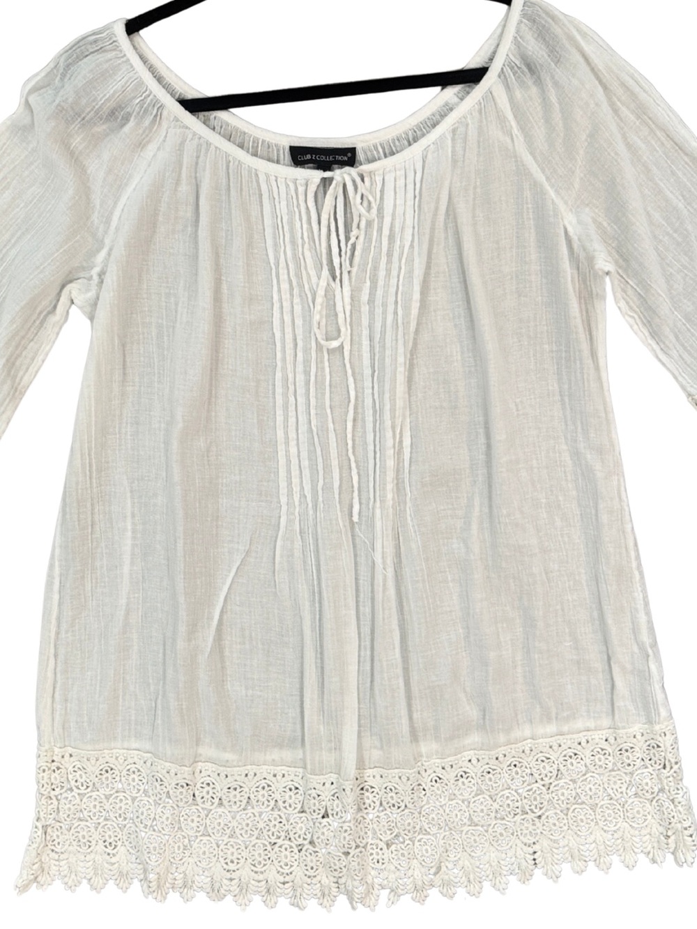 Club Z White Crochet-Trim Boho Peasant Tunic or Bathing Suit Cover